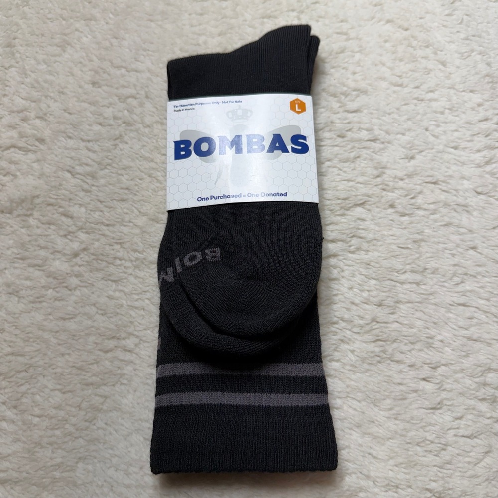 Bombas Men's Socks Black Size Large Crew Socks Honeycomb Arch Support New